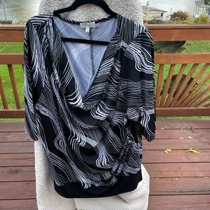Black and white blouse with Cowl neck